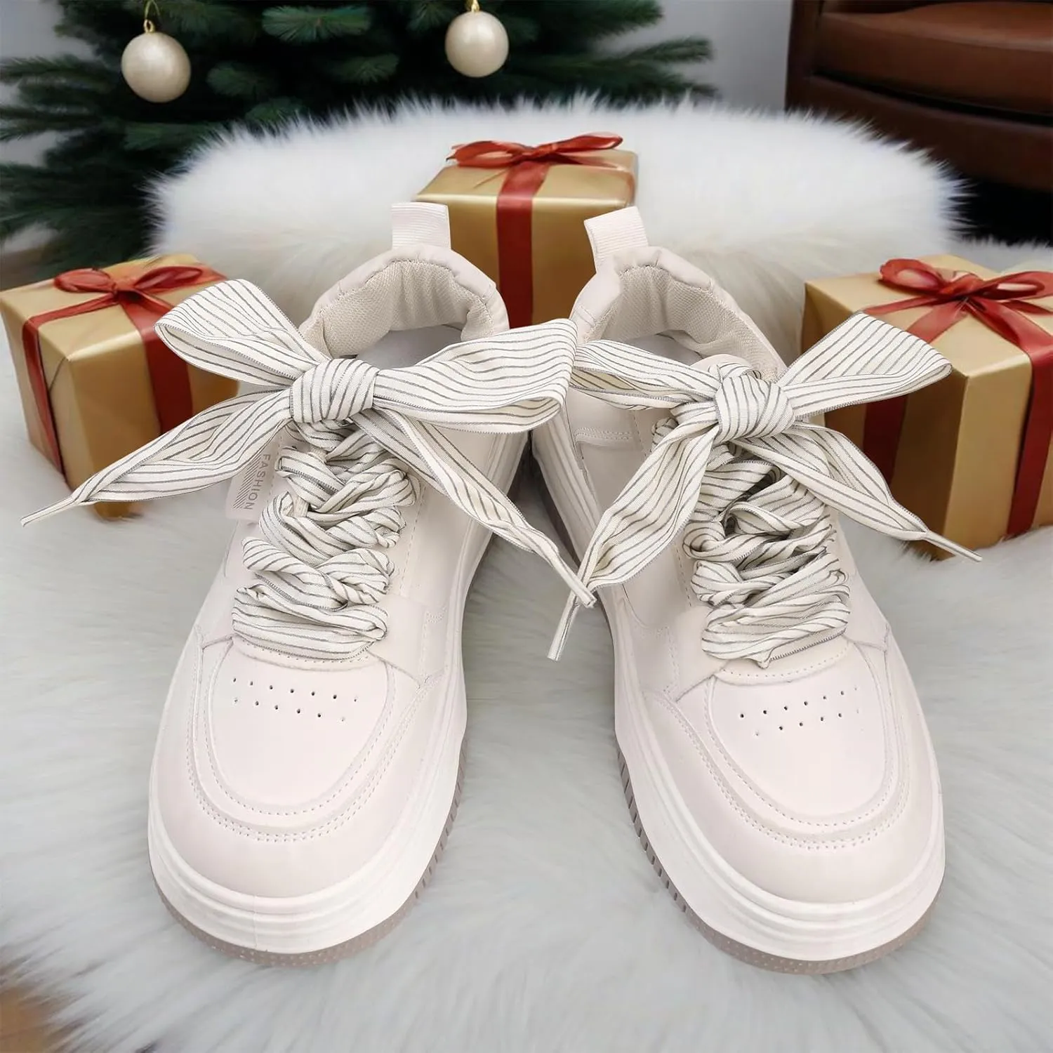 1.57 Inch Wide Ribbon Shoelaces Nylon Striped Flat Shoe Laces Fashion Satin Laces for Sneakers Boots