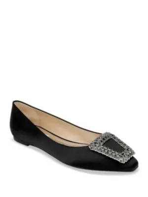 BADGLEY MISCHKA Womens Black Embellished Hardware Rhinestone Padded Emerie Pointed Toe Slip On Flats Shoes