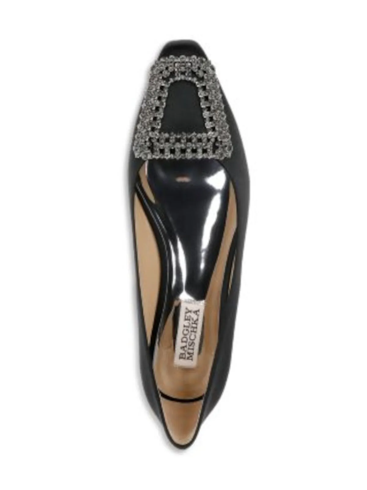 BADGLEY MISCHKA Womens Black Embellished Hardware Rhinestone Padded Emerie Pointed Toe Slip On Flats Shoes