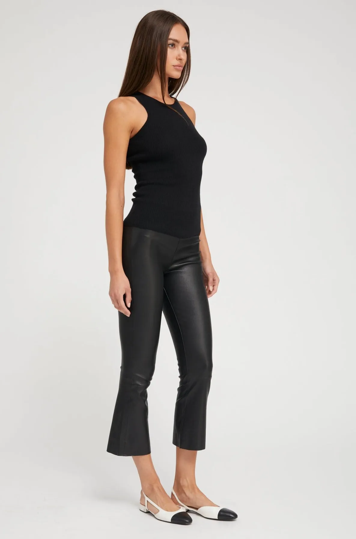 Black Leather Crop Flare
