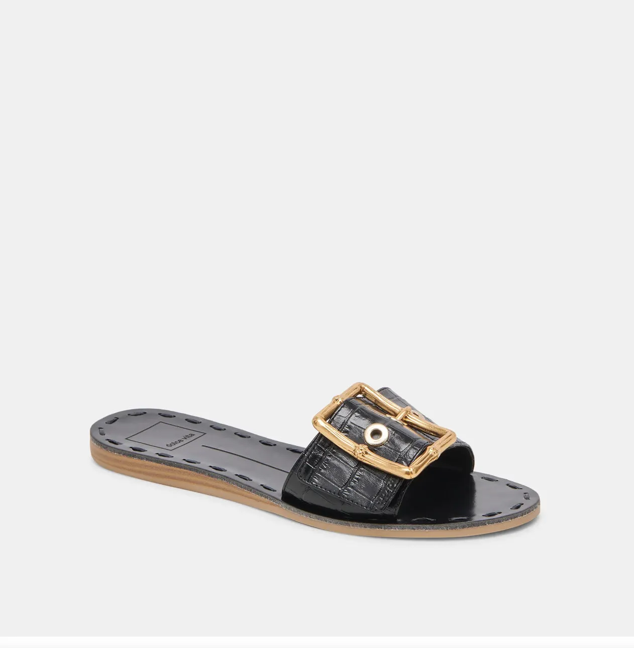 Dasa Sandals-Black Embossed Leather