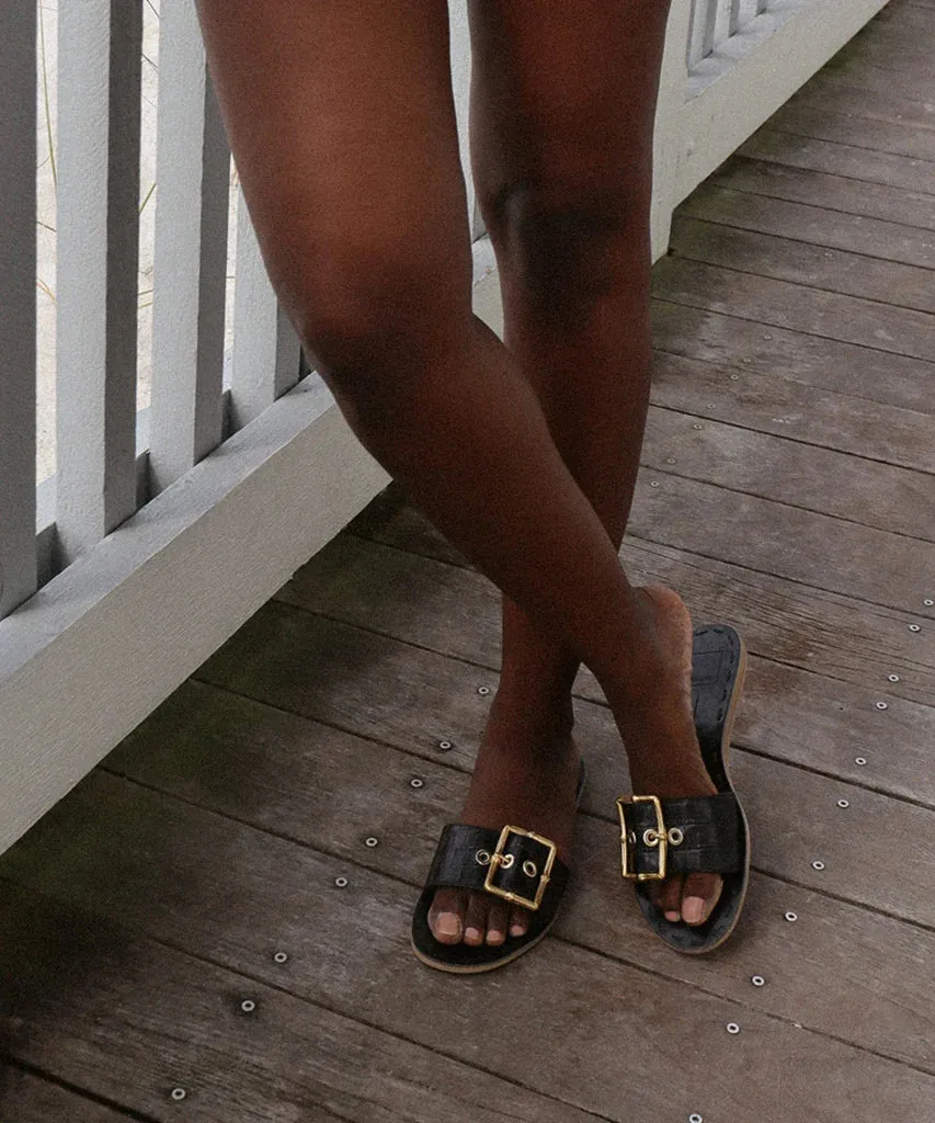 Dasa Sandals-Black Embossed Leather