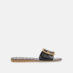 Dasa Sandals-Black Embossed Leather