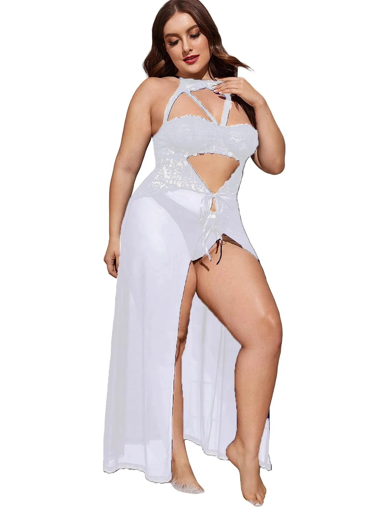 Elegant White Lace Maxi Nightgown