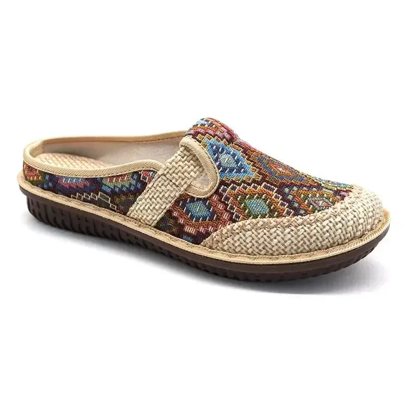 Ethnic Embroidered Linen Slippers
