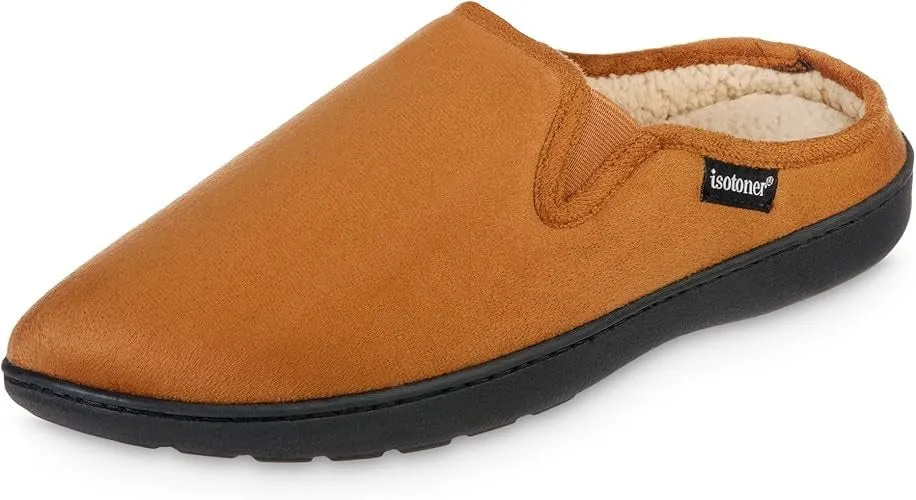 Isotoner Men's Microsuede Hoodback Slippers Cognac Brown Medium 8 to 9