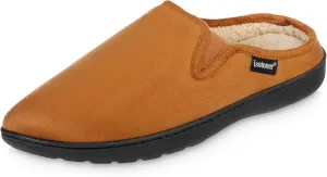 Isotoner Men's Microsuede Hoodback Slippers Cognac Brown Medium 8 to 9