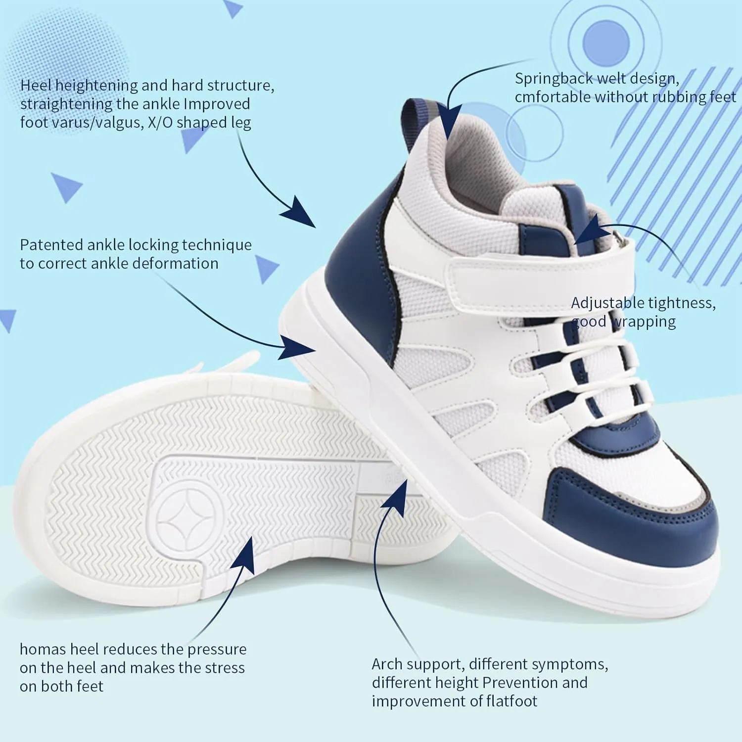 Kids Orthopedic Shoes with Ankle and Arch Support,Mesh Breathable Thick Sole Sneakers