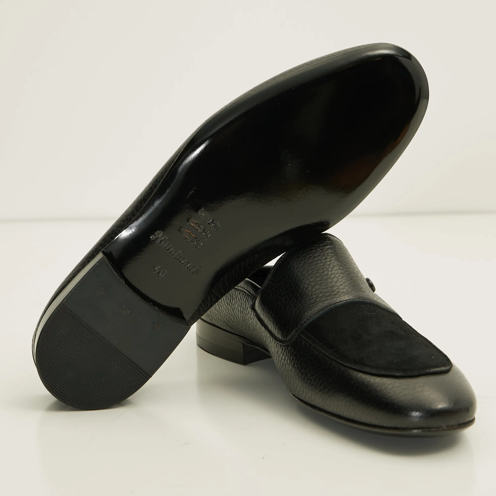 Leather Suede Slipper Shoe C-X-Black
