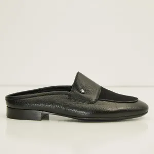 Leather Suede Slipper Shoe C-X-Black