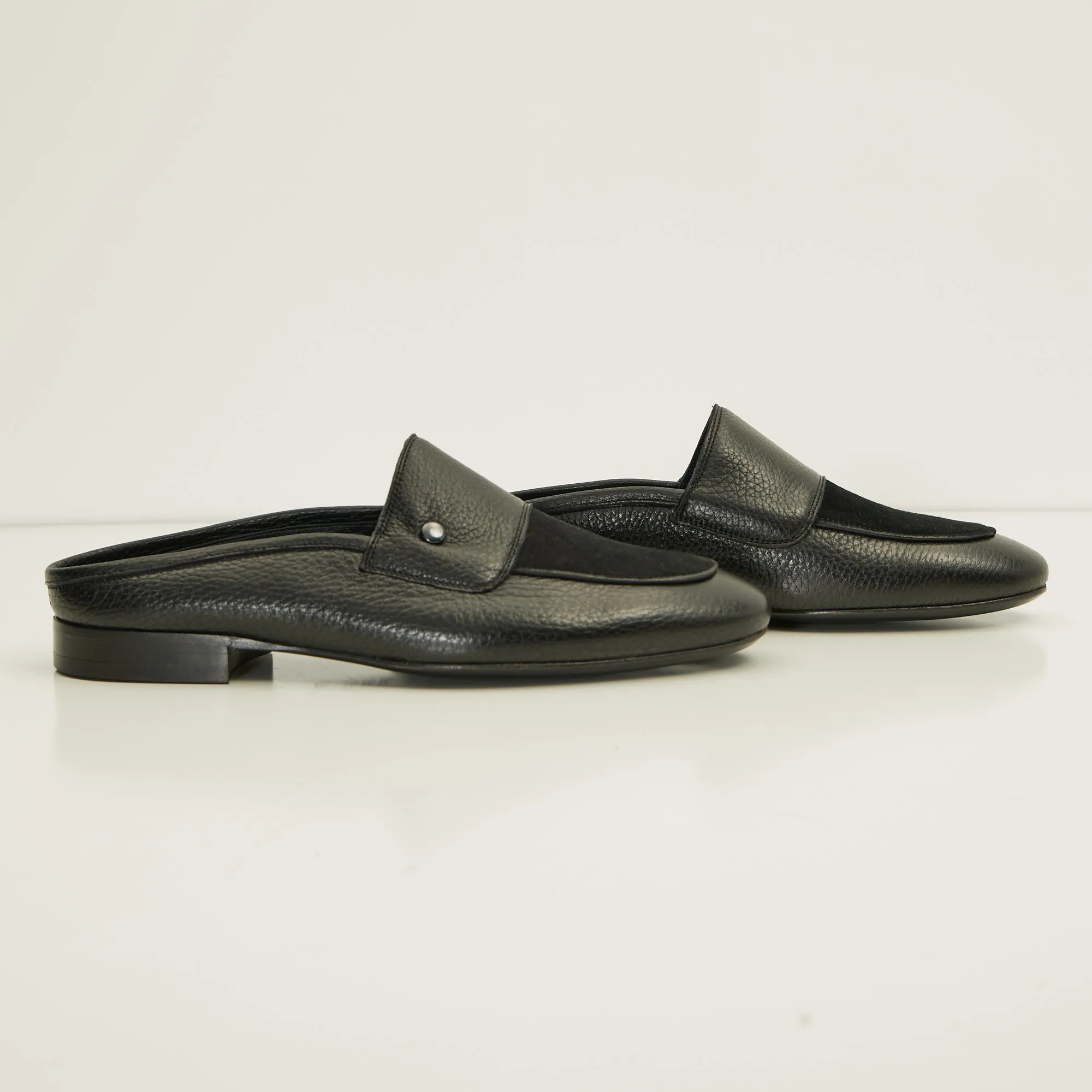 Leather Suede Slipper Shoe C-X-Black