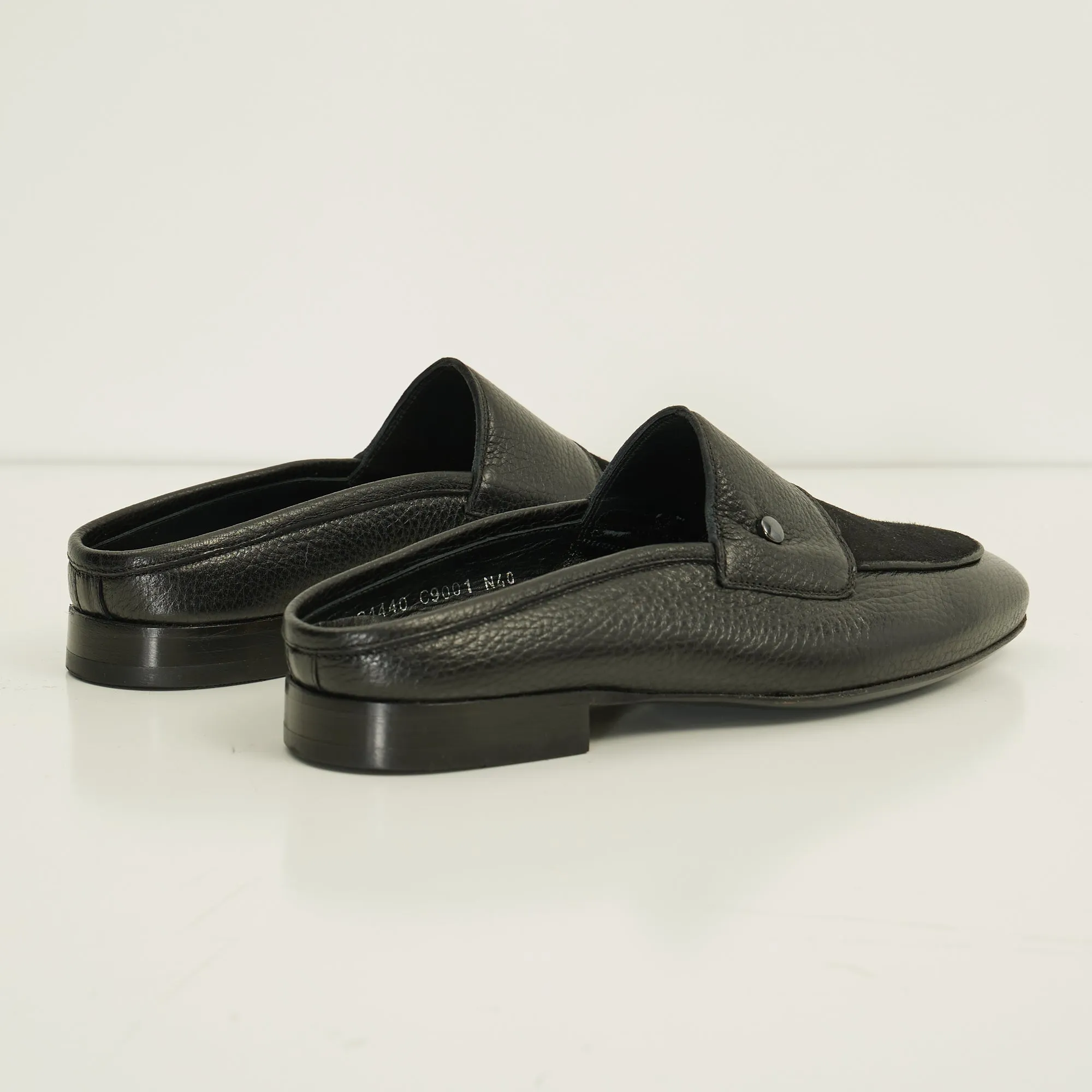 Leather Suede Slipper Shoe C-X-Black