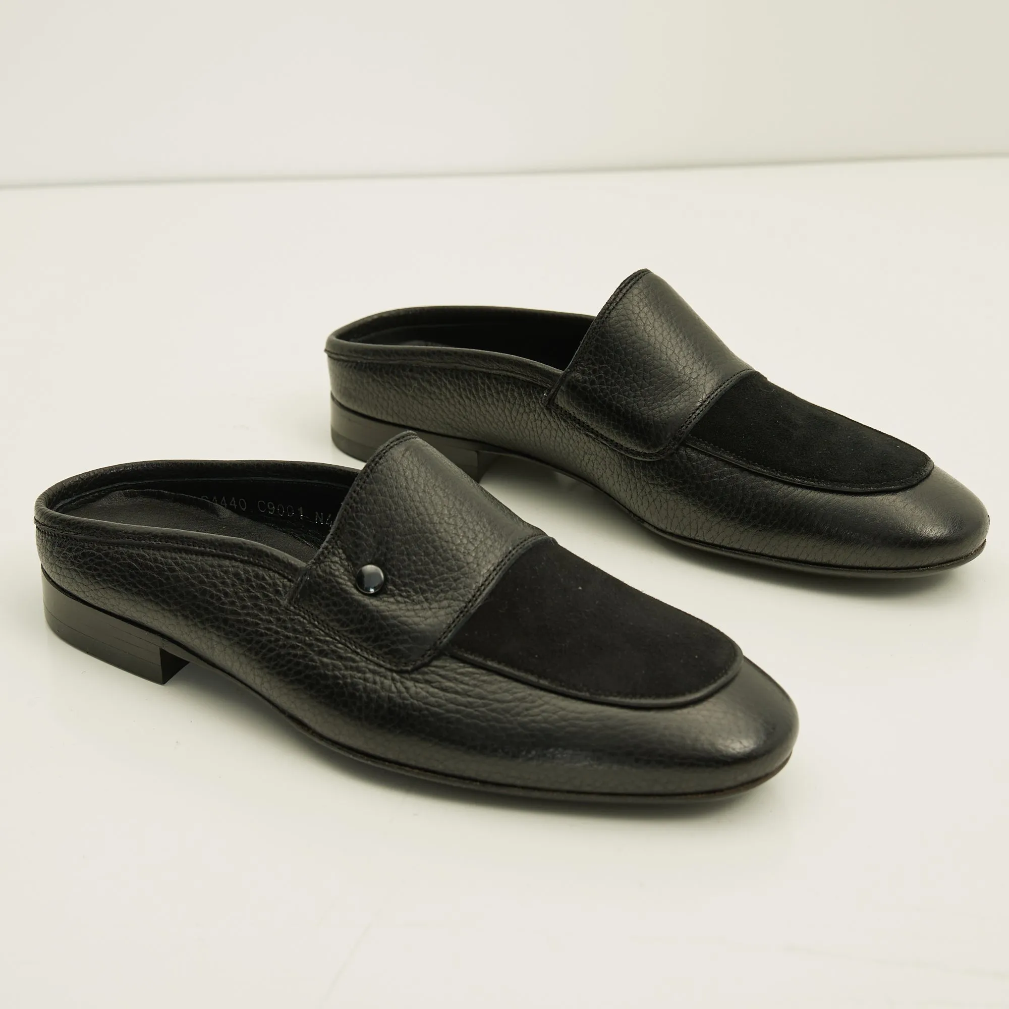 Leather Suede Slipper Shoe C-X-Black