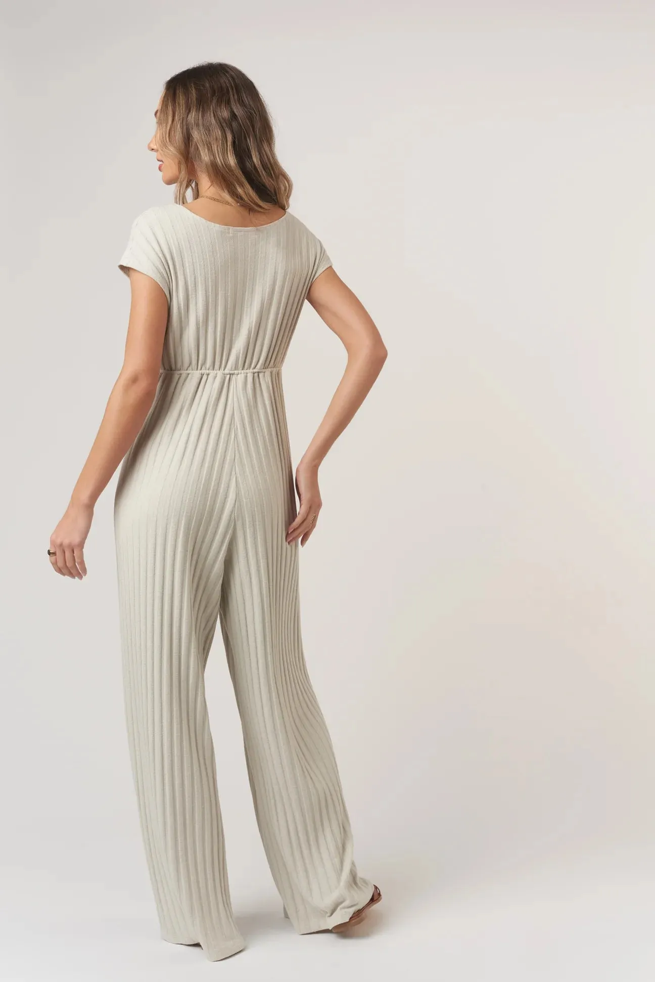 Lowa Tie Front Rib Jumpsuit by Project Social T | Champagne