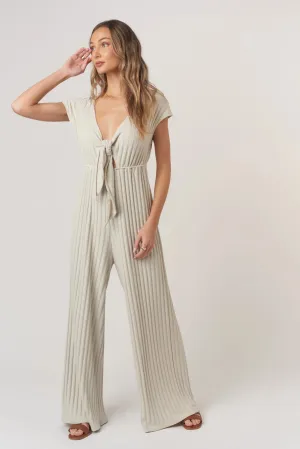 Lowa Tie Front Rib Jumpsuit by Project Social T | Champagne