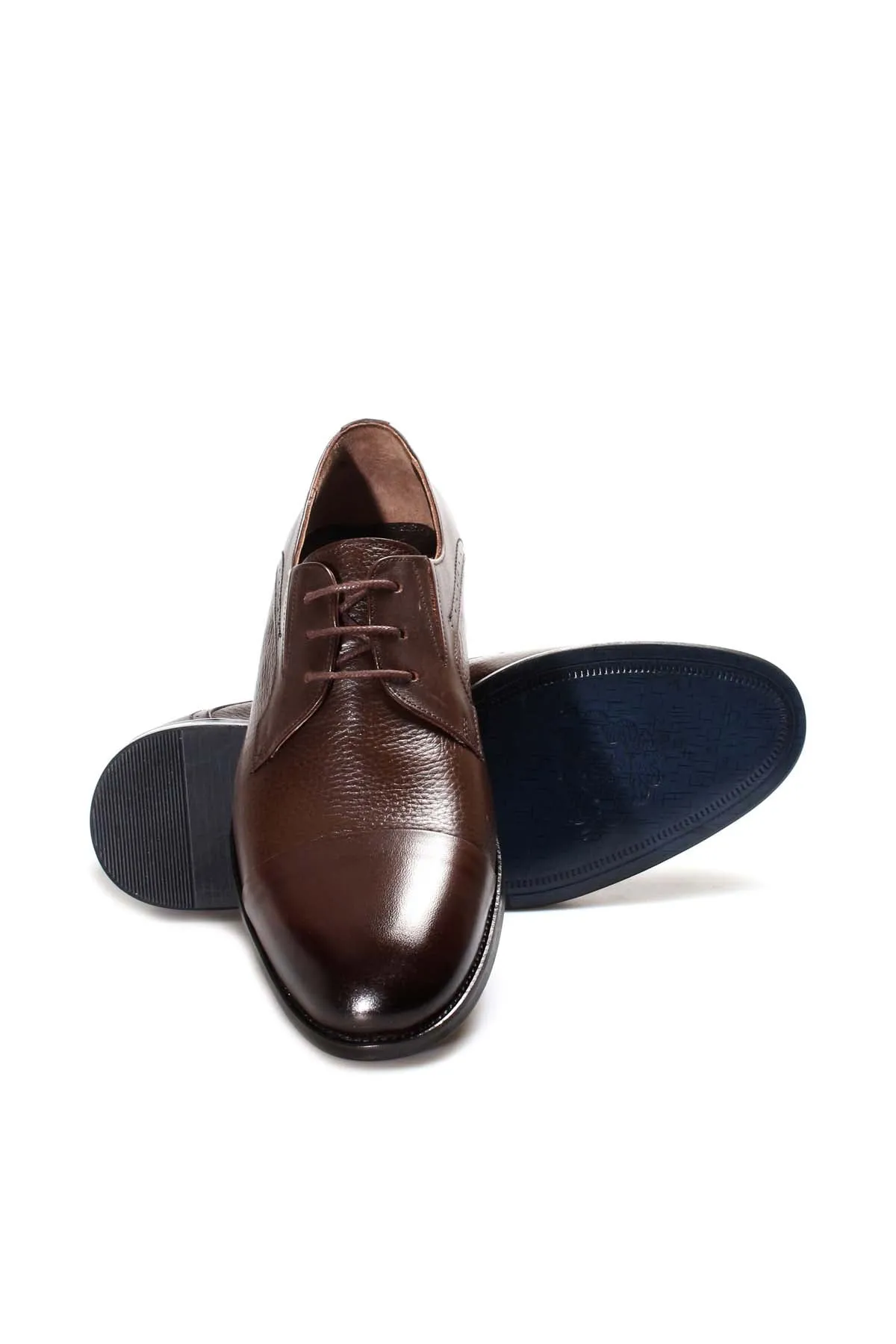 Men's Brown Leather Derby Shoes with Cap Toe - Wessi