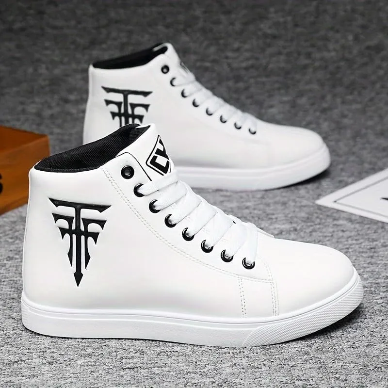 Men's Fashion High Top Sneakers - Breathable Lace-Up Slip-On Trainers,Comfortable Casual Hip Hop Shoes, PU Leather Athletic Streetwear