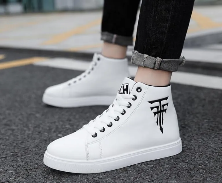 Men's Fashion High Top Sneakers - Breathable Lace-Up Slip-On Trainers,Comfortable Casual Hip Hop Shoes, PU Leather Athletic Streetwear
