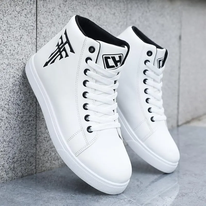 Men's Fashion High Top Sneakers - Breathable Lace-Up Slip-On Trainers,Comfortable Casual Hip Hop Shoes, PU Leather Athletic Streetwear