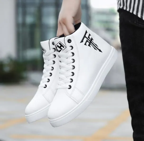 Men's Fashion High Top Sneakers - Breathable Lace-Up Slip-On Trainers,Comfortable Casual Hip Hop Shoes, PU Leather Athletic Streetwear