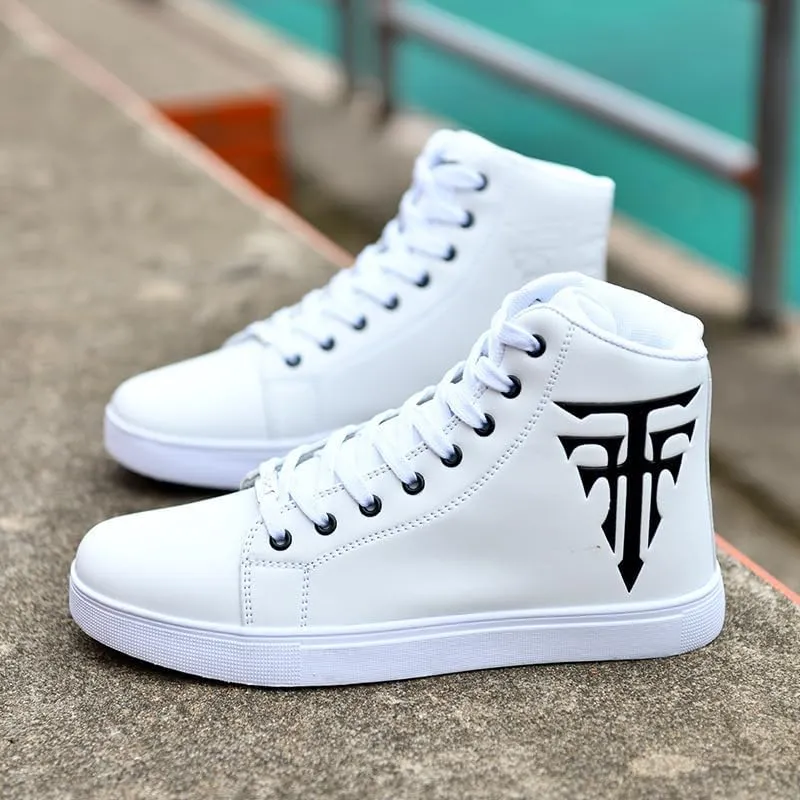 Men's Fashion High Top Sneakers - Breathable Lace-Up Slip-On Trainers,Comfortable Casual Hip Hop Shoes, PU Leather Athletic Streetwear