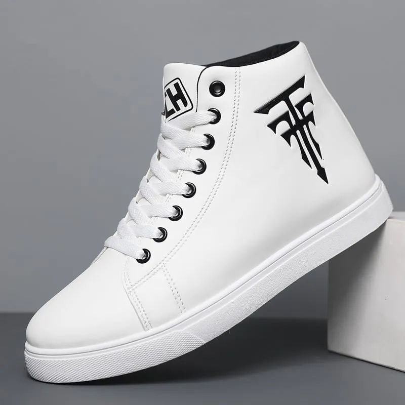 Men's Fashion High Top Sneakers - Breathable Lace-Up Slip-On Trainers,Comfortable Casual Hip Hop Shoes, PU Leather Athletic Streetwear