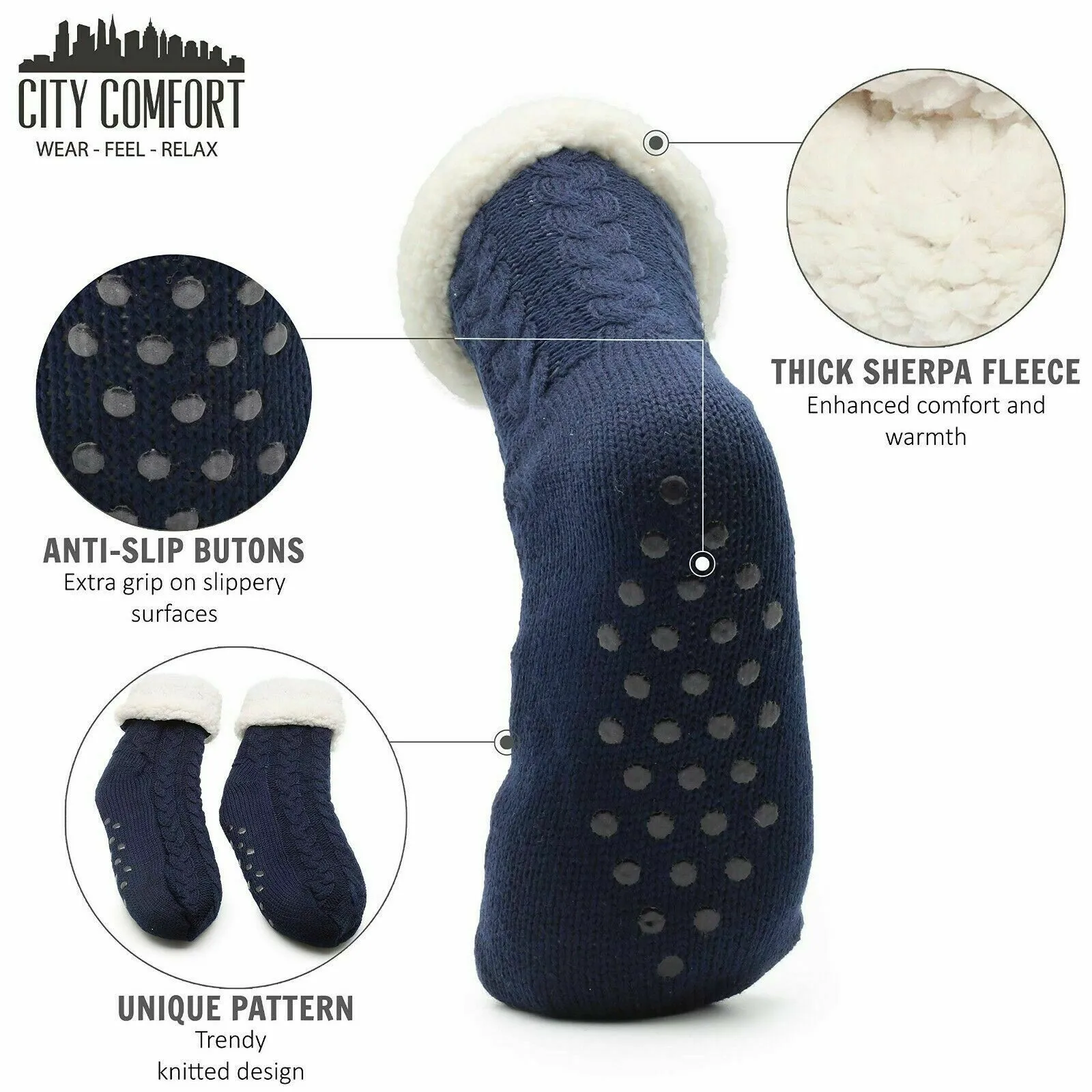 Mens Slipper Socks Bed Socks for Men with Sherpa Wool Non Slip