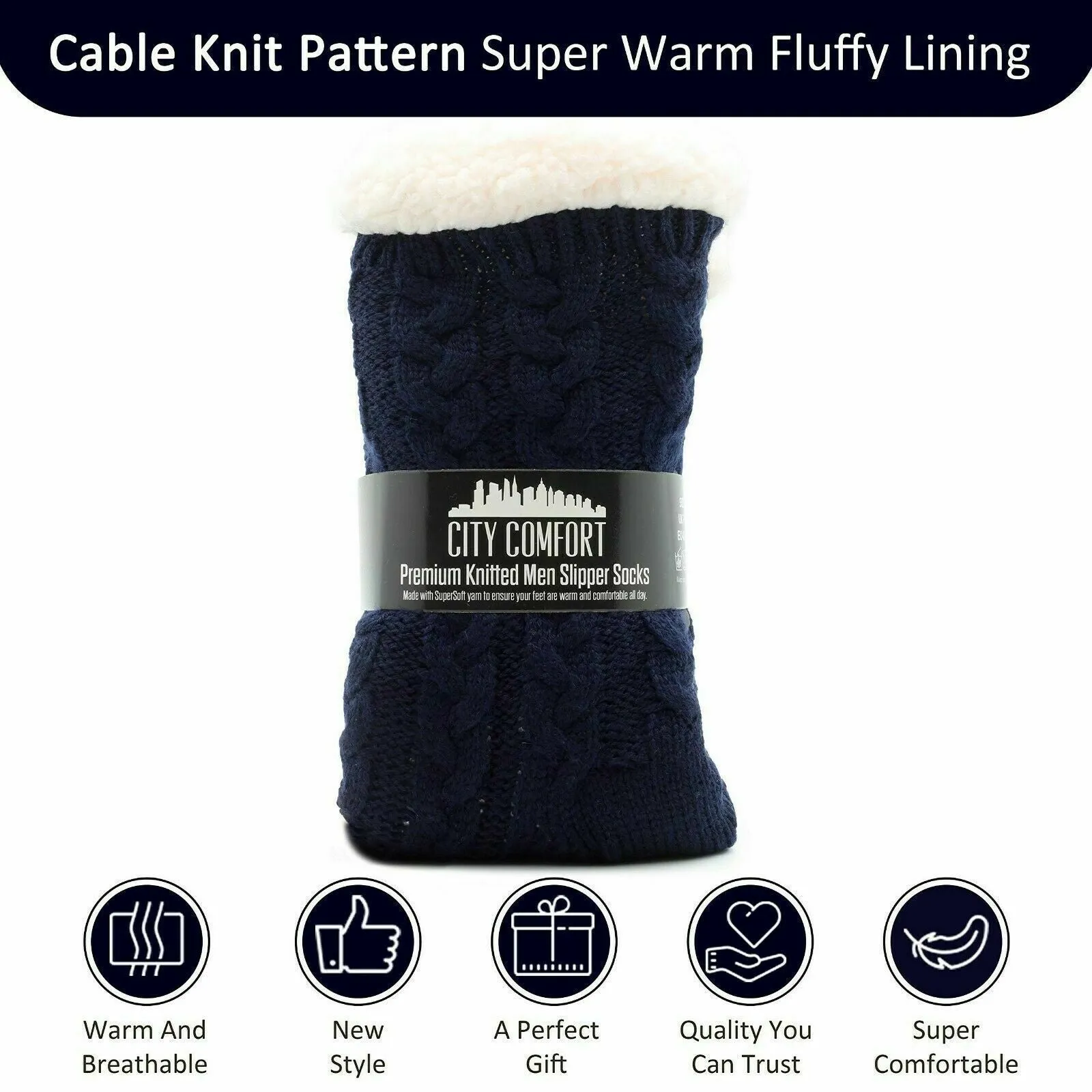 Mens Slipper Socks Bed Socks for Men with Sherpa Wool Non Slip