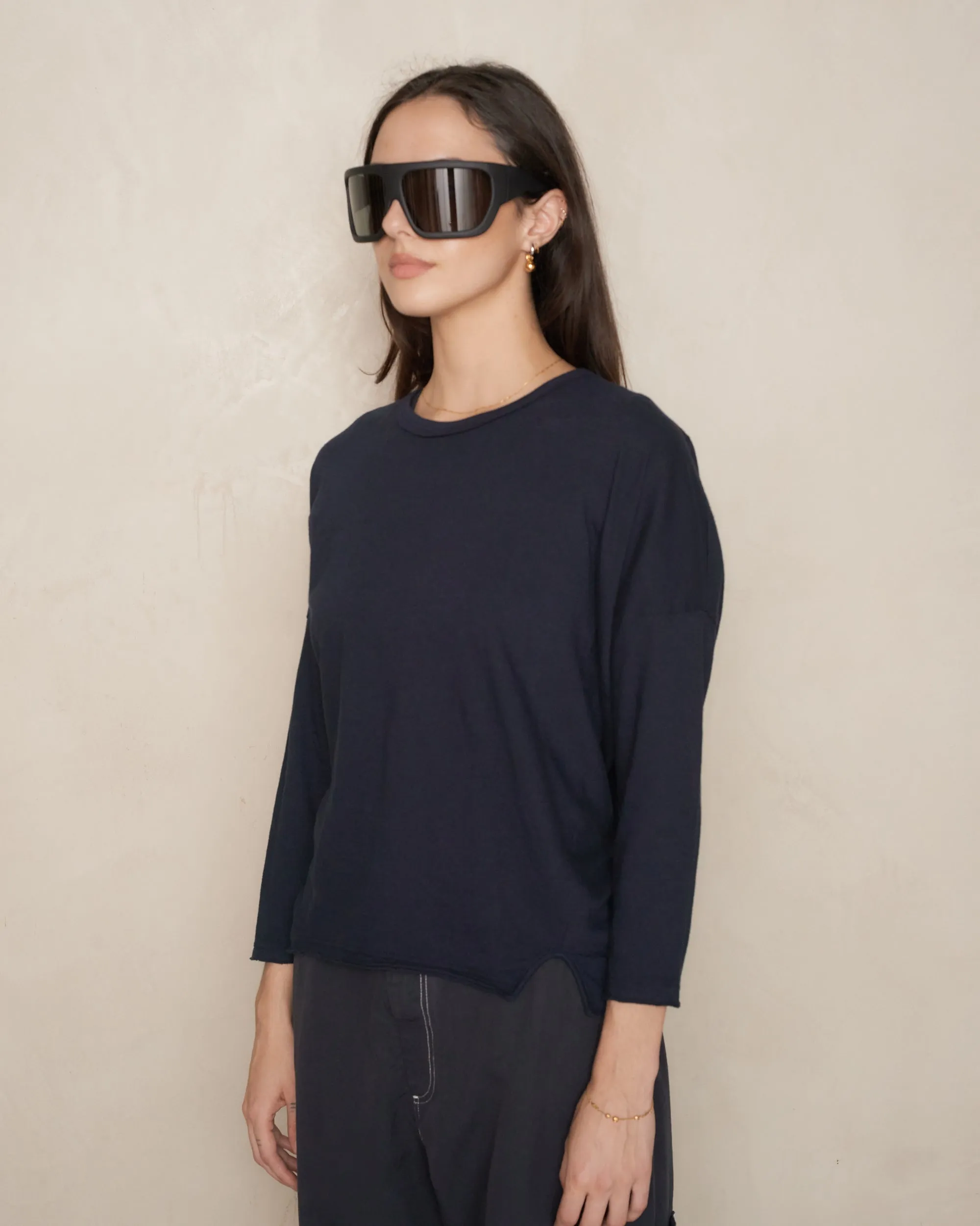Navy Drop Shoulder Long Sleeve T-shirt