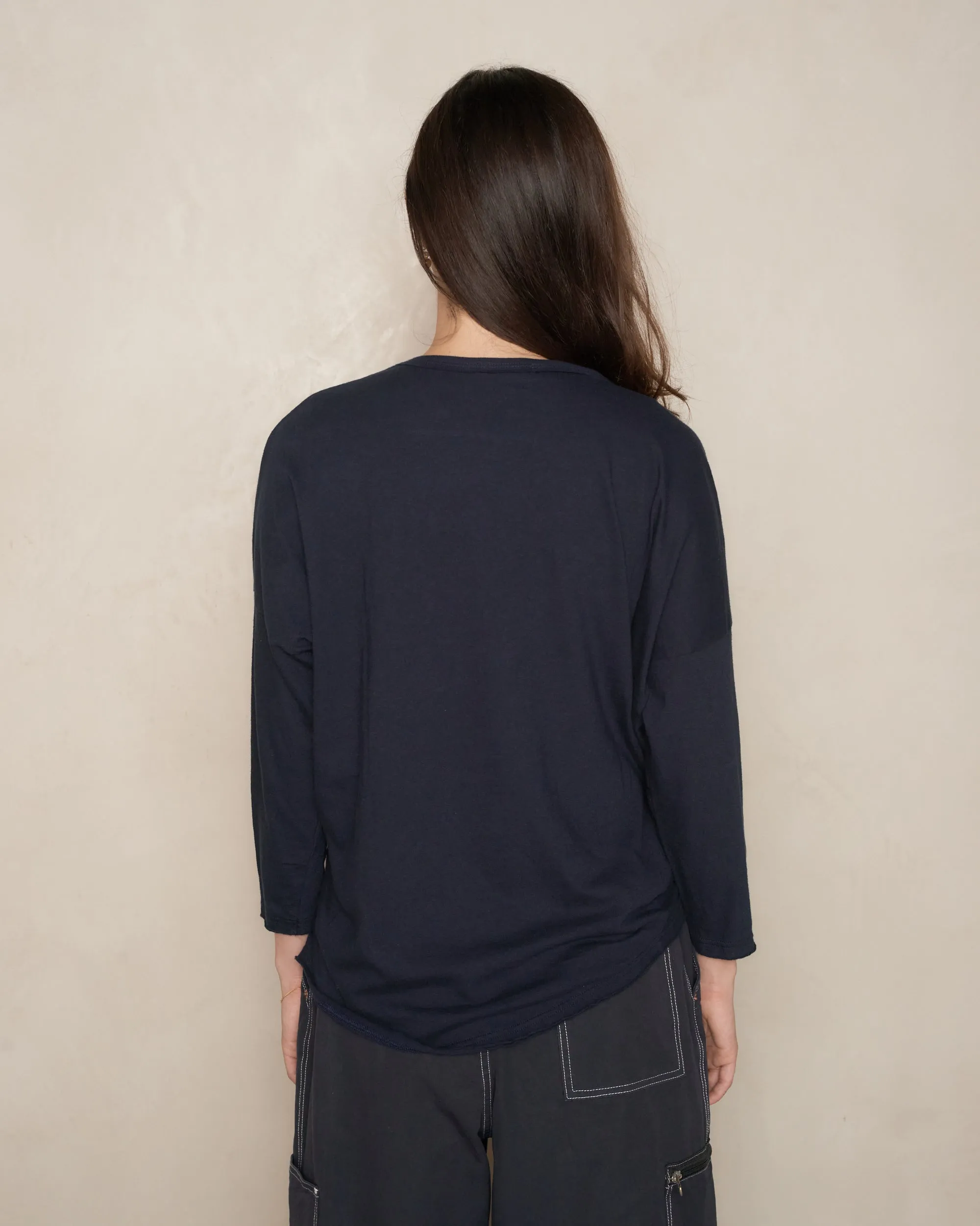 Navy Drop Shoulder Long Sleeve T-shirt