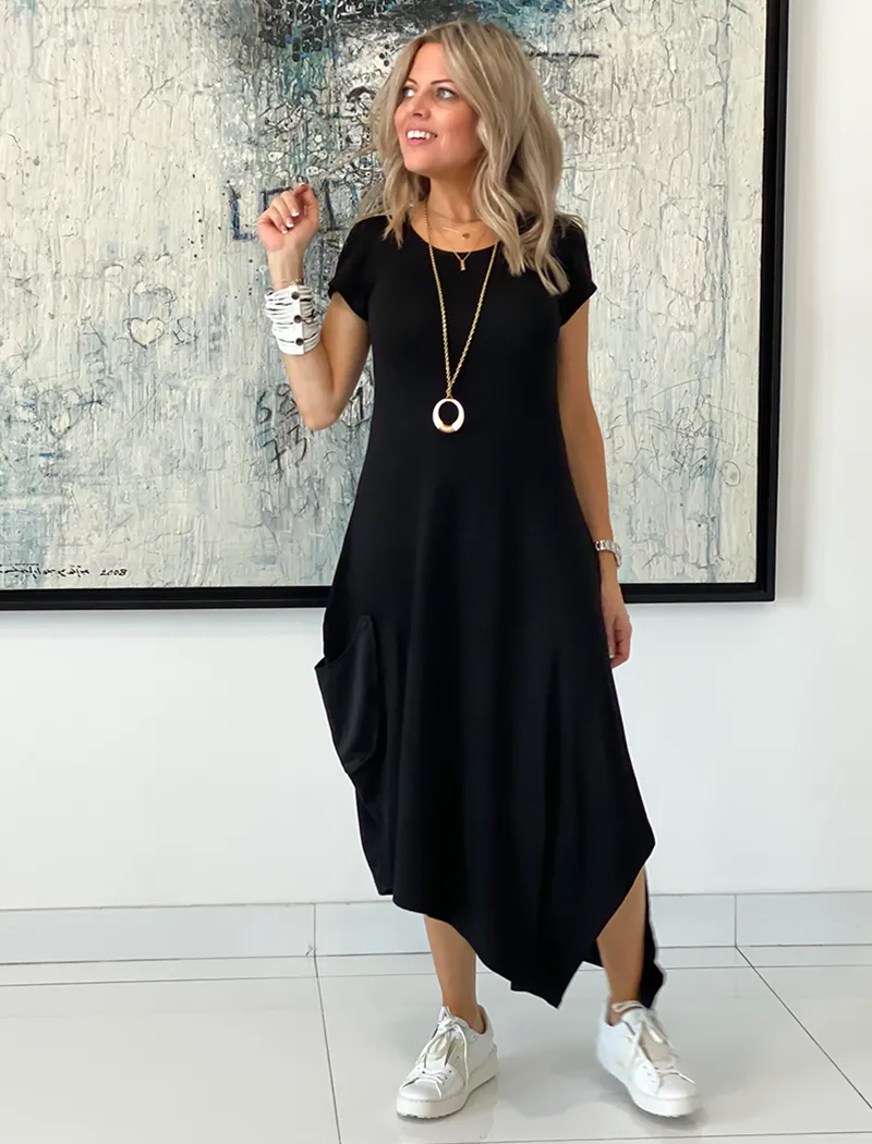 Short Sleeves Total Comfort Dress - Black