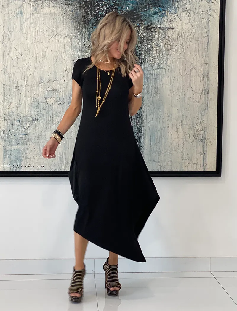 Short Sleeves Total Comfort Dress - Black