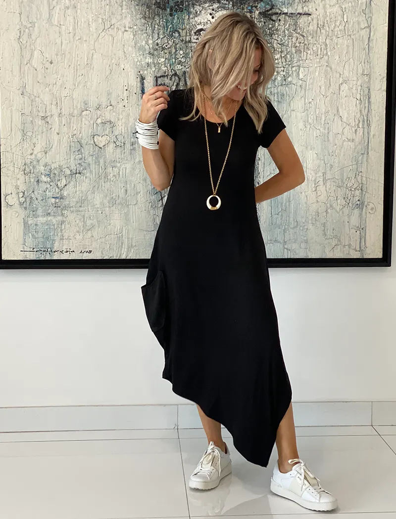 Short Sleeves Total Comfort Dress - Black