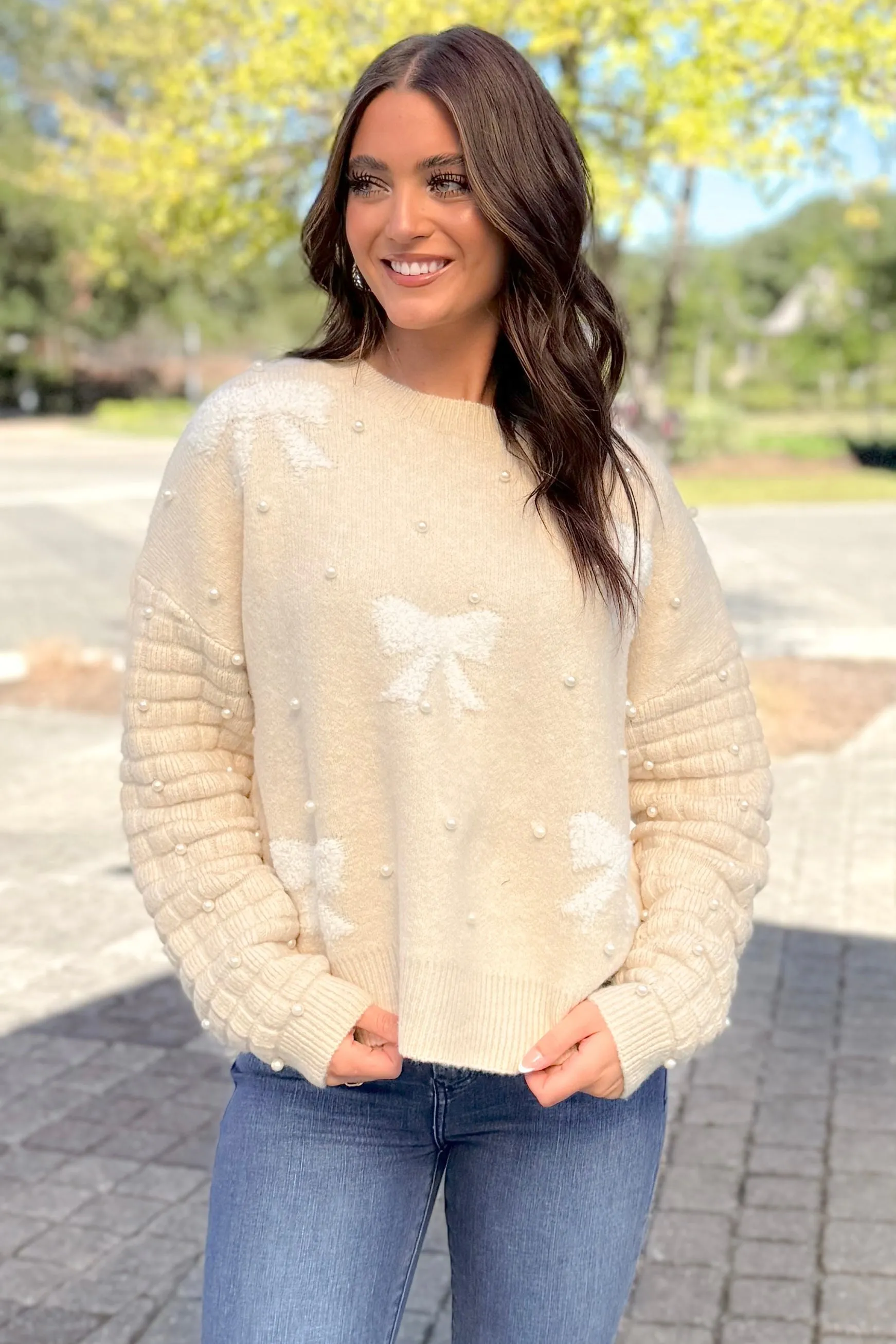 Simple Pleasures Pearl Embellished Sweater