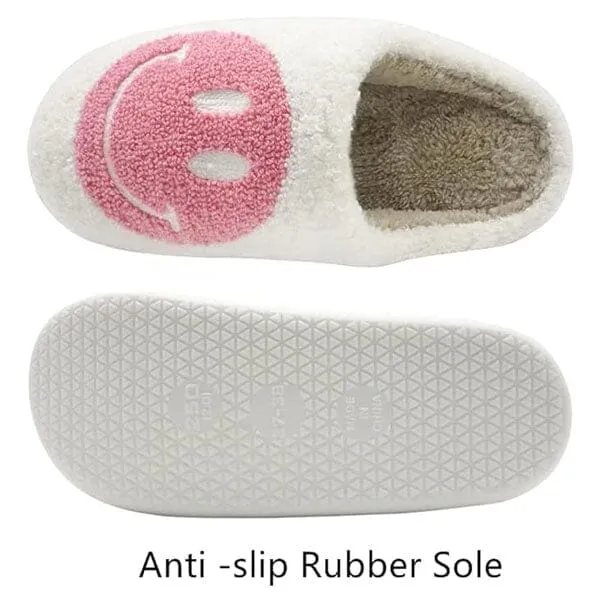 Smiley Face Plush Slippers for Indoors & Outdoors - Pink & White (Multiple Sizes)