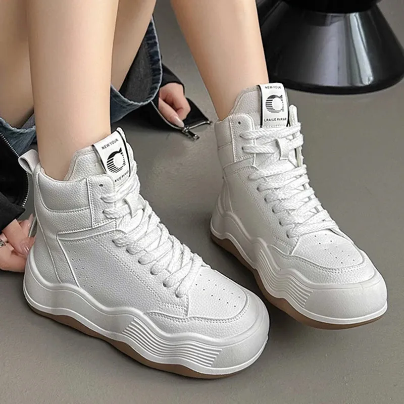 Sohiwoo Women Platform Sneaker High Top Casual Outdoor Simple Versatile Sneakers Comfortable Lace Up Running Walking Sports Shoes Female