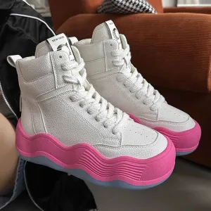 Sohiwoo Women Platform Sneaker High Top Casual Outdoor Simple Versatile Sneakers Comfortable Lace Up Running Walking Sports Shoes Female