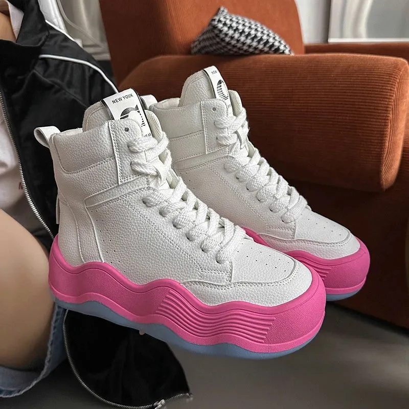 Sohiwoo Women Platform Sneaker High Top Casual Outdoor Simple Versatile Sneakers Comfortable Lace Up Running Walking Sports Shoes Female