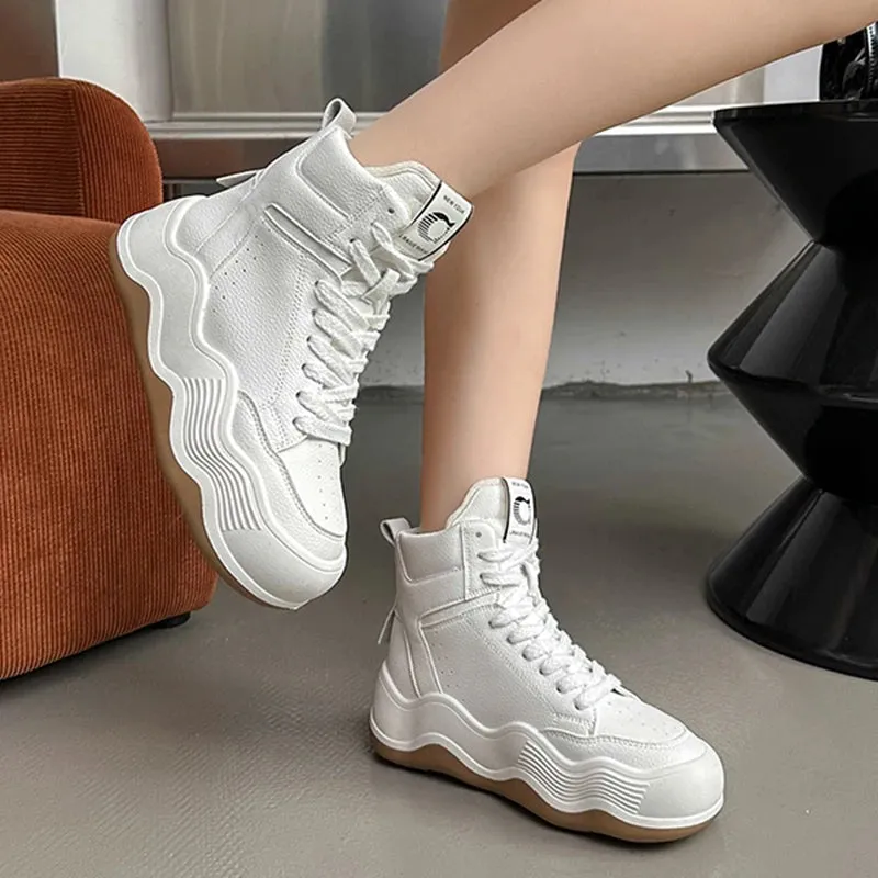 Sohiwoo Women Platform Sneaker High Top Casual Outdoor Simple Versatile Sneakers Comfortable Lace Up Running Walking Sports Shoes Female
