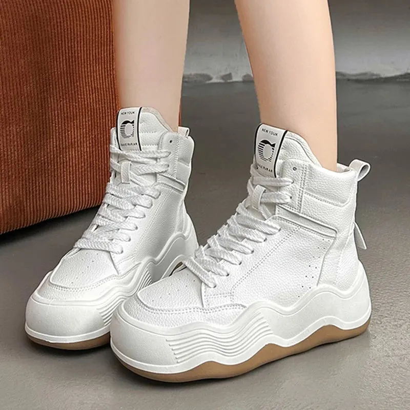 Sohiwoo Women Platform Sneaker High Top Casual Outdoor Simple Versatile Sneakers Comfortable Lace Up Running Walking Sports Shoes Female