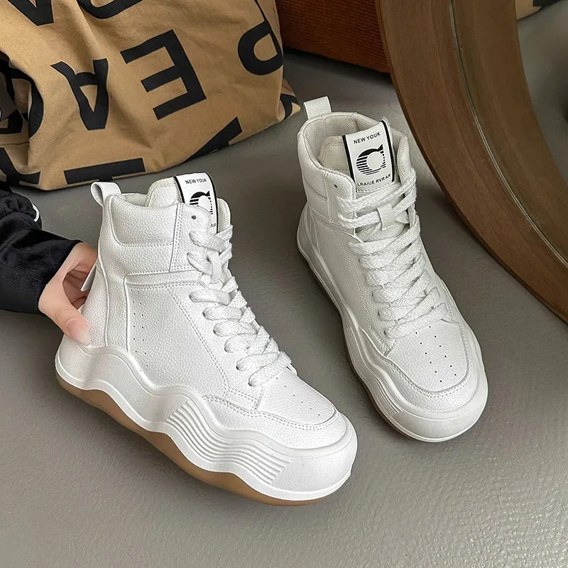 Sohiwoo Women Platform Sneaker High Top Casual Outdoor Simple Versatile Sneakers Comfortable Lace Up Running Walking Sports Shoes Female
