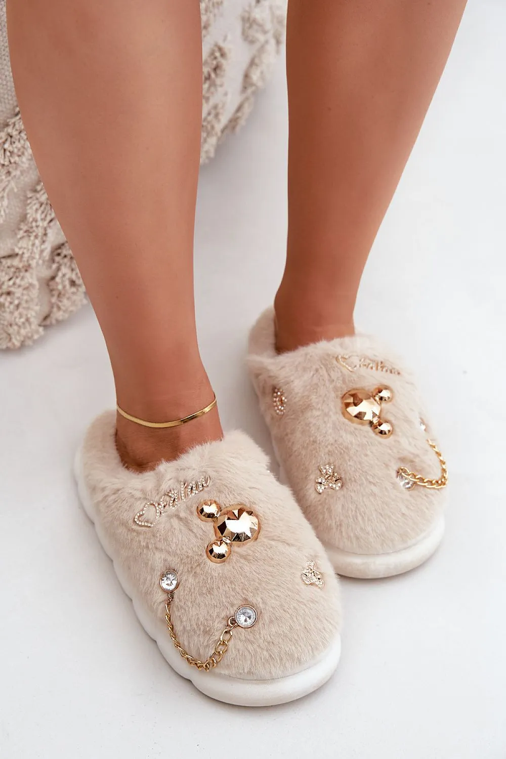 Stylish fashionable fur slippers