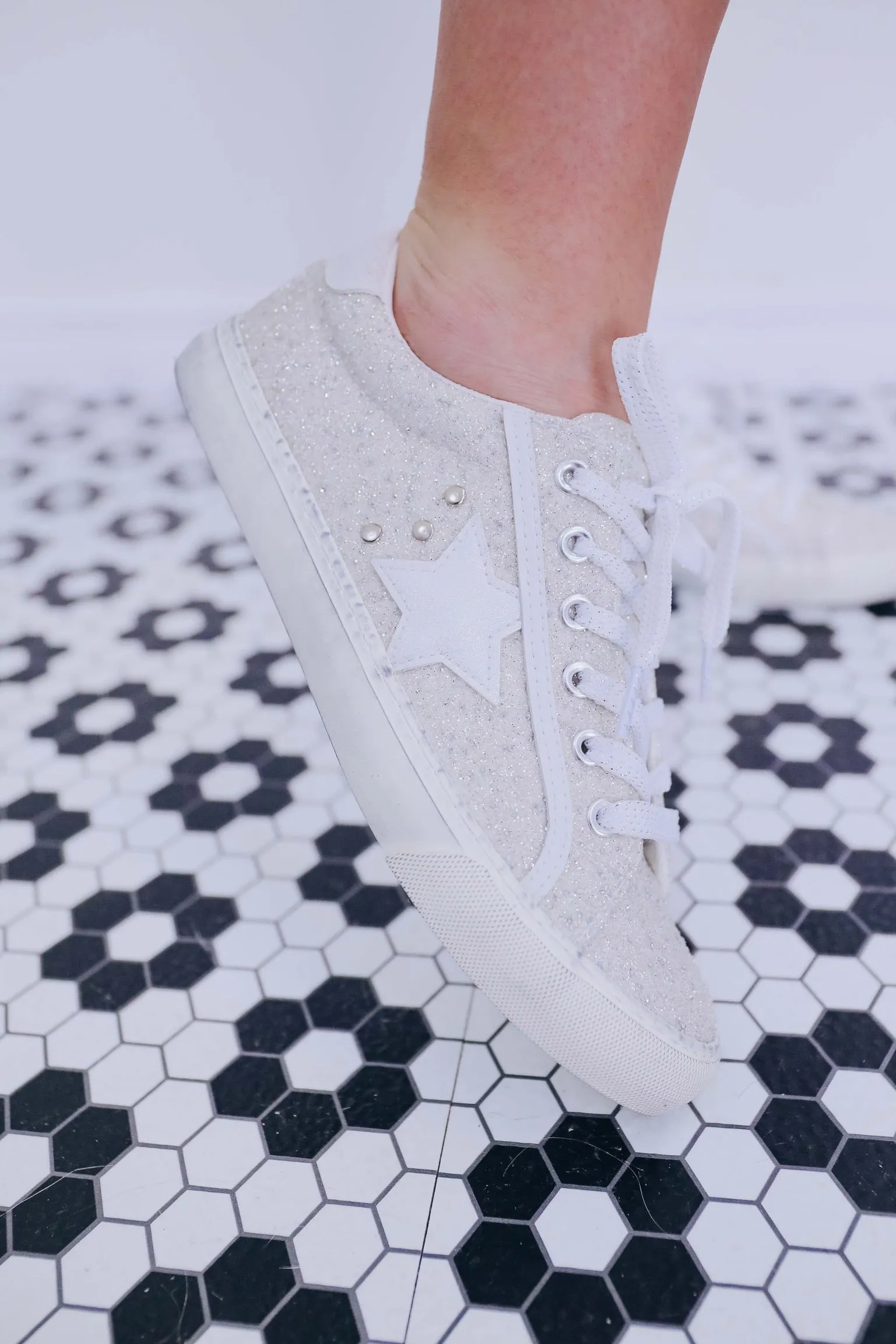 Super Star Glitter Sneaker By Corky's - Off White