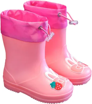 Toddler Kids aterproof Rain Boots Elastic Shrink Collar Mud Boots Girls Boys Rabbit Design Non Slip Boots