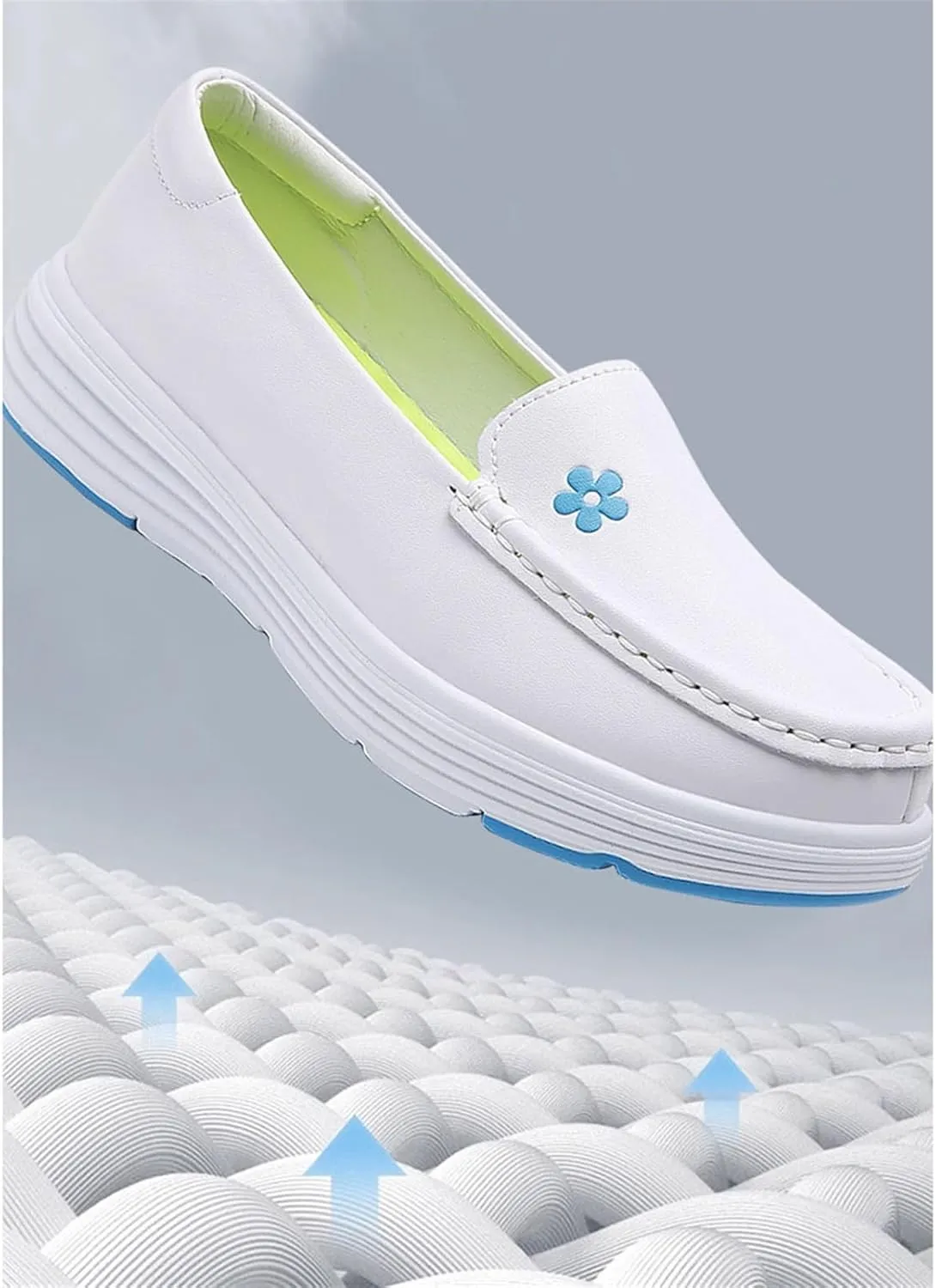 Womens Orthopedic Walking Shoes, Women's Slip on Walking Breathable Comfortable Working Nurse Shoes, Leather Comfortable Slip on Flat Non Slip Shoes, Ideal for Nurse Healthcare Crews