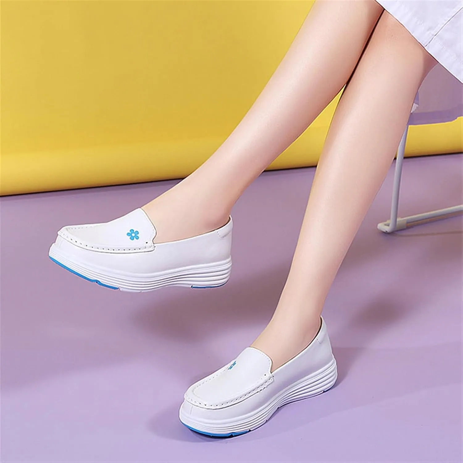 Womens Orthopedic Walking Shoes, Women's Slip on Walking Breathable Comfortable Working Nurse Shoes, Leather Comfortable Slip on Flat Non Slip Shoes, Ideal for Nurse Healthcare Crews