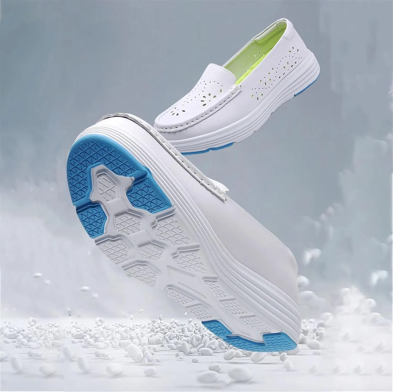 Womens Orthopedic Walking Shoes, Women's Slip on Walking Breathable Comfortable Working Nurse Shoes, Leather Comfortable Slip on Flat Non Slip Shoes, Ideal for Nurse Healthcare Crews