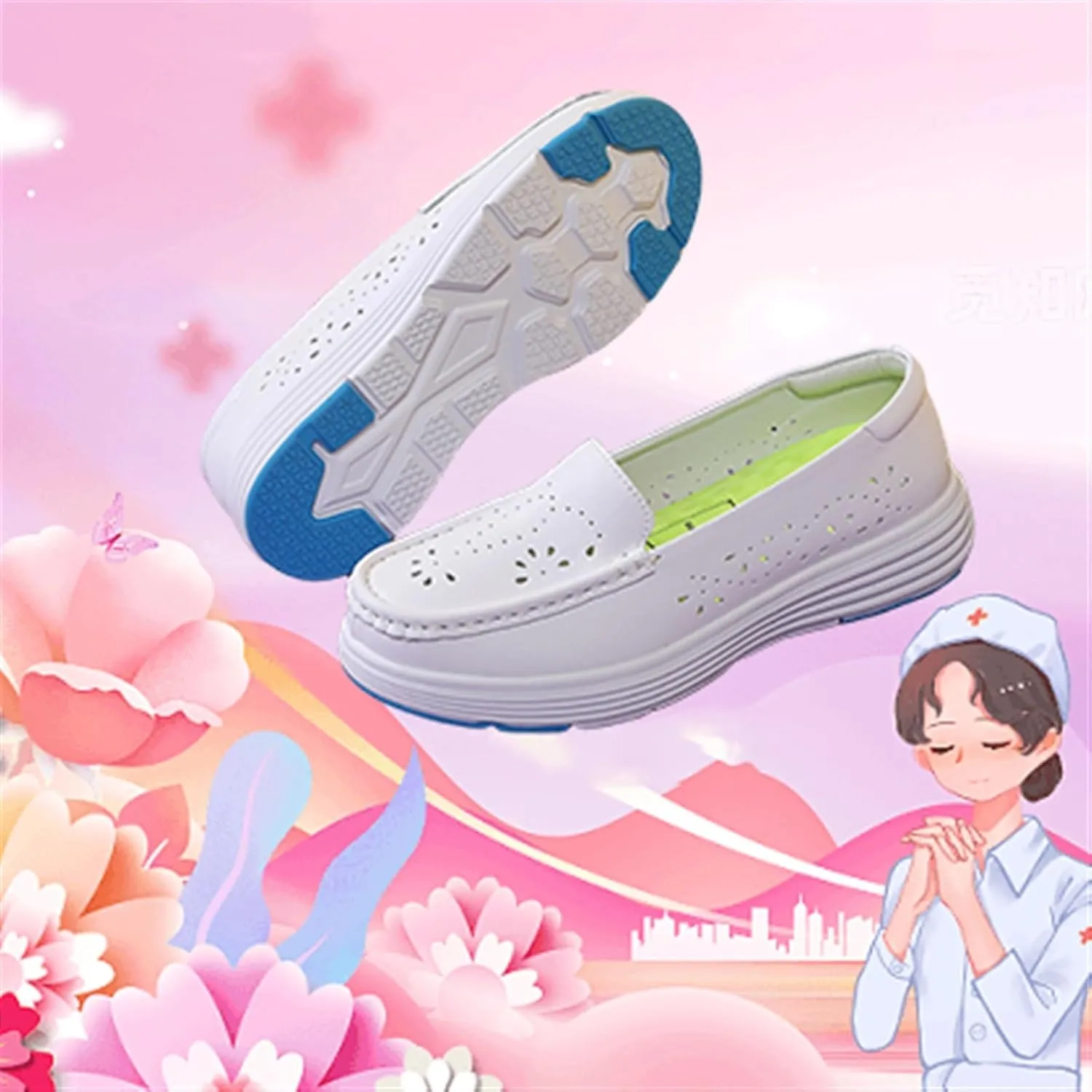 Womens Orthopedic Walking Shoes, Women's Slip on Walking Breathable Comfortable Working Nurse Shoes, Leather Comfortable Slip on Flat Non Slip Shoes, Ideal for Nurse Healthcare Crews