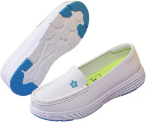 Womens Orthopedic Walking Shoes, Women's Slip on Walking Breathable Comfortable Working Nurse Shoes, Leather Comfortable Slip on Flat Non Slip Shoes, Ideal for Nurse Healthcare Crews