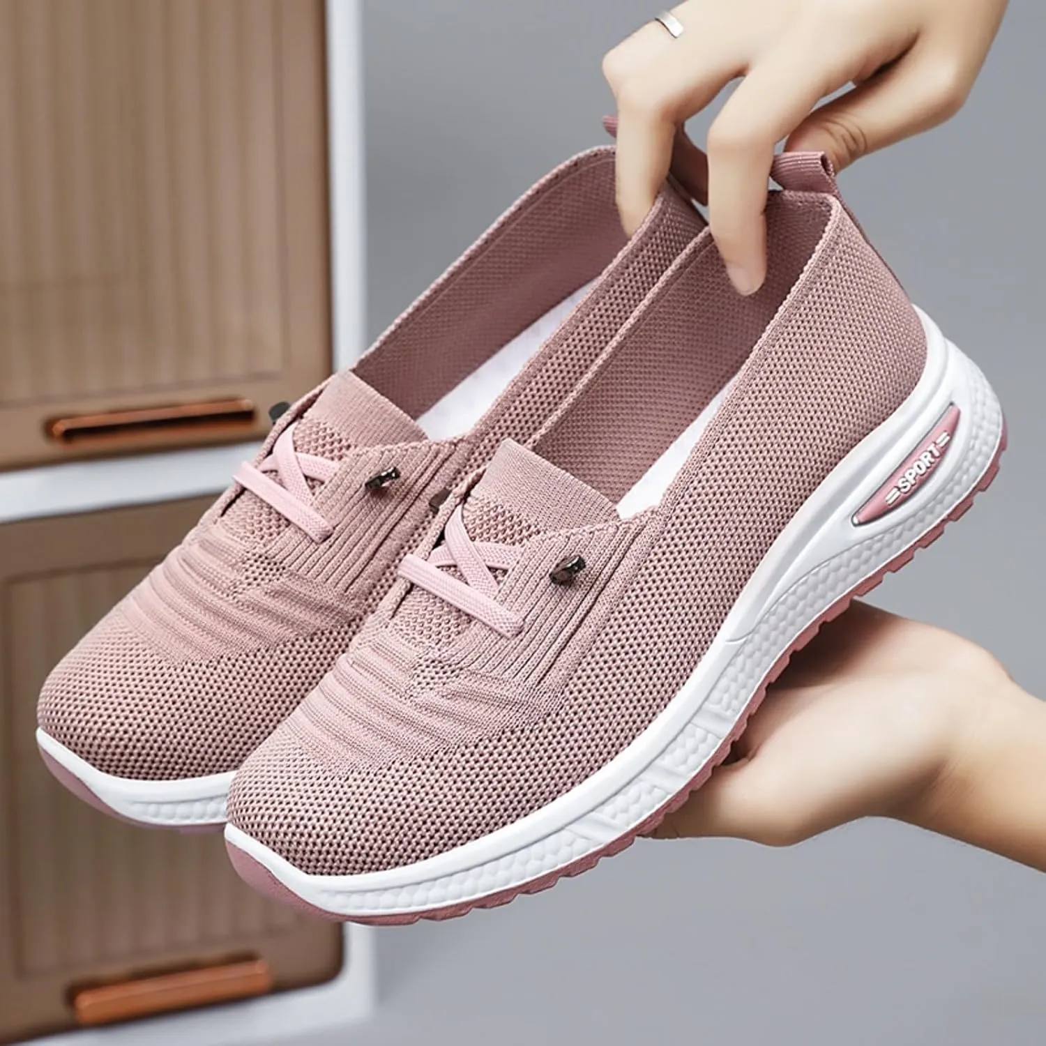 Women's Slip On Orthopedic Sneakers Comfy Breathable Walking Shoes Memory Foam Non-Slip Sneakers Lightweight Wide Width Shoes Mesh Woven Sneaker Summer Running Footwear with Arch Support